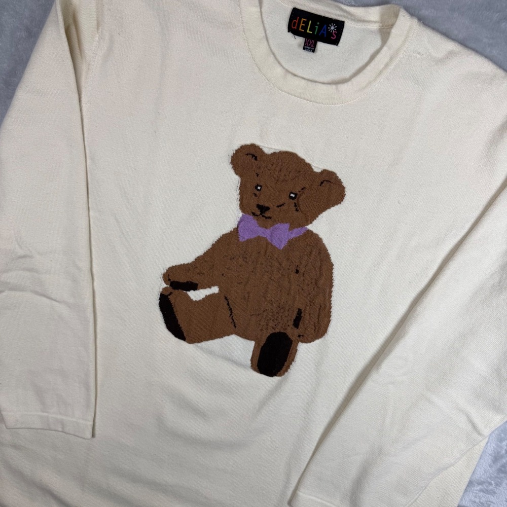 dELiA*s Dolls Kill Cream Teddy Bear Knit Sweater XXL DEL202942 Ivory Long Sleeve